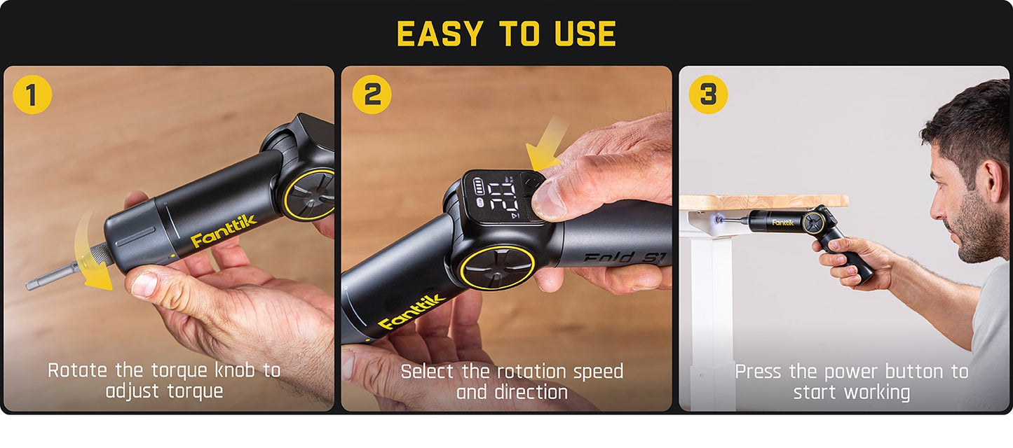 Fanttik S1 APEX Electric Screwdriver, Pivot Handle Screwdriver, Max 7N.m High Torque, 2 Speed Options, 1/4''Hex, Screen Interaction, Tech Tool for DIY Enthusiasts-Basic Edition